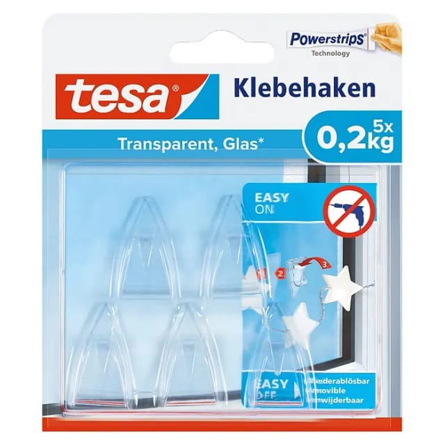 Tesa Klebehaken für transparente Oberflächen und Glas (max. 200 g)