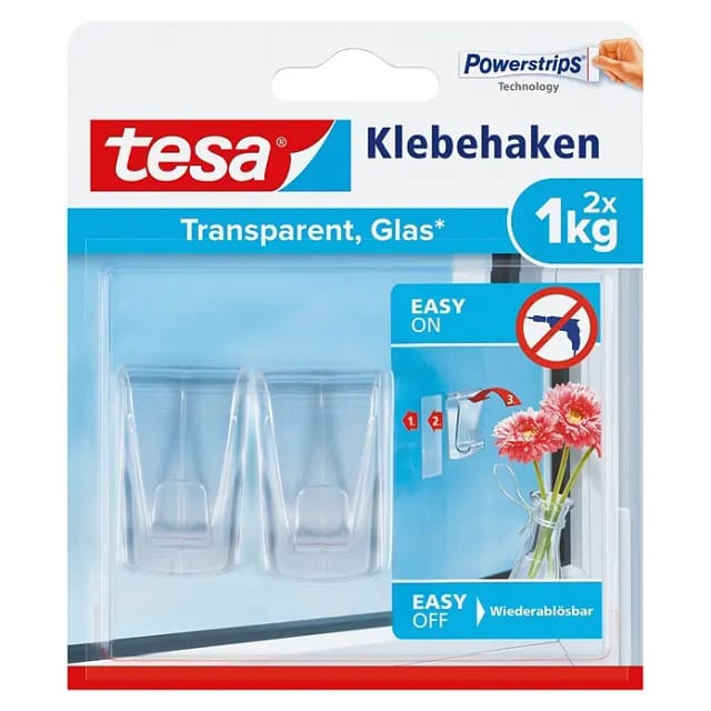 Tesa Klebehaken für transparente Oberflächen und Glas (max. 1 kg)