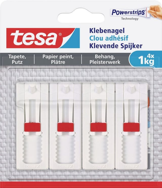 Tesa Klebenagel für Tapeten und Putz verstellbar (max. 1 kg)