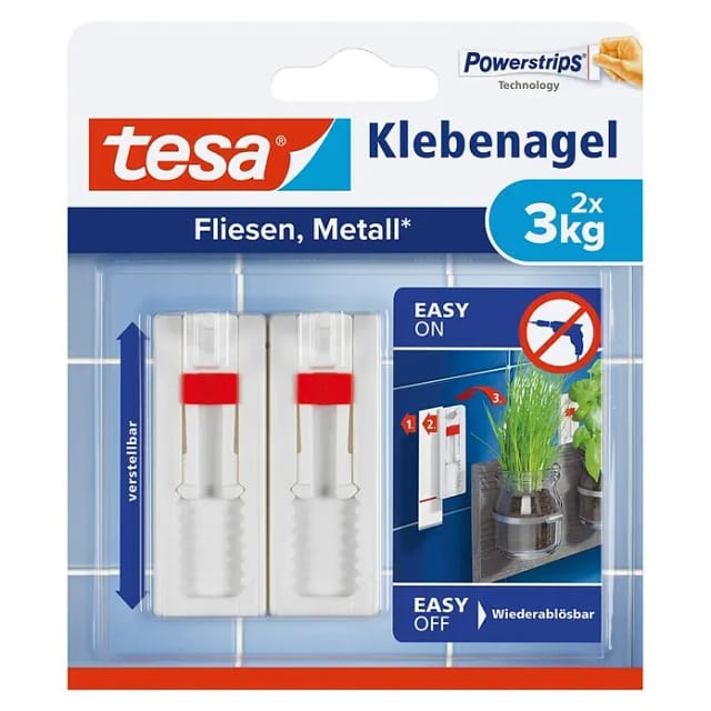 Tesa Klebenagel für Fliesen und Metall verstellbar (max. 3 kg)
