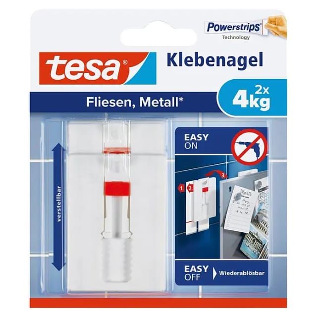 Tesa Klebenagel für Fliesen und Metall verstellbar (max. 4 kg)
