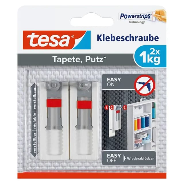 Tesa Klebeschraube für Tapeten und Putz verstellbar (max. 1 kg)