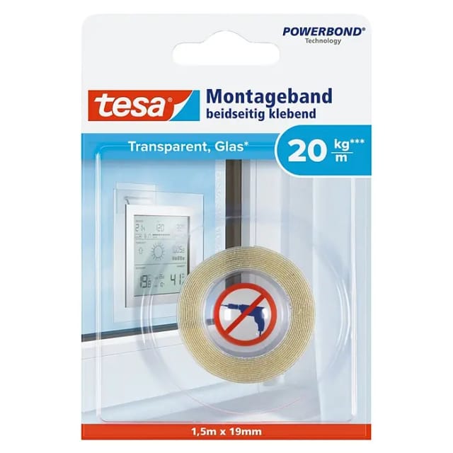 Tesa Montageband für transparente Oberflächen und Glas 1,5 m