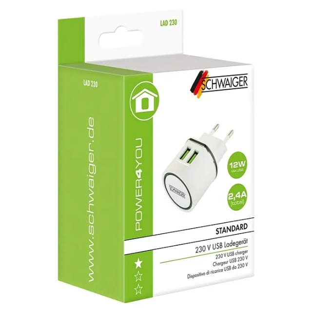 Schwaiger USB Ladeadapter 230 V 2 x USB Port für die Steckdose