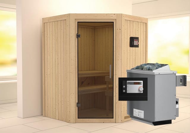 Karibu Sauna-Set Lyra inkl. Ofen 9 kW mit ext. Steuerung, Tür Graphit