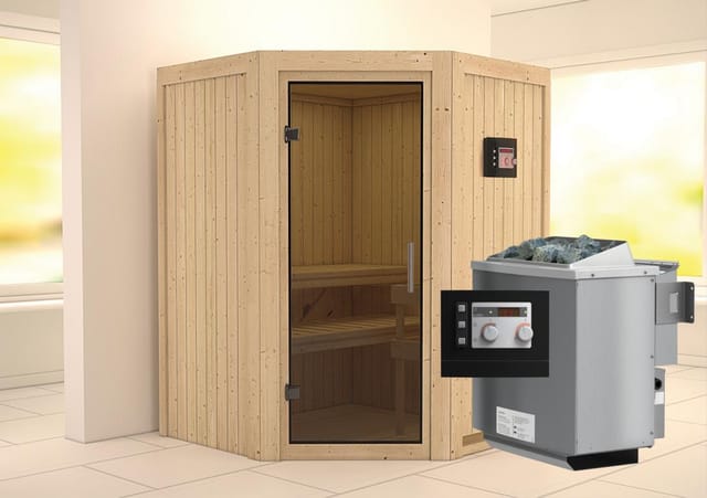 Karibu Sauna-Set Lyra inkl. Bio-Ofen 9 kW mit ext. Steuerung, Tür Graphit
