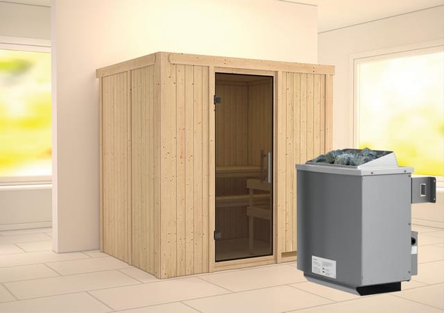 Karibu Sauna-Set Bjarne inkl. Ofen 9 kW mit integr. Steuerung, Tür Graphit
