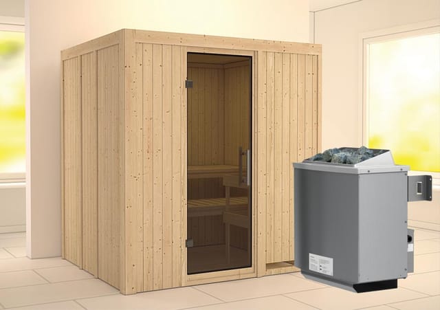 Karibu Sauna-Set Stina inkl. Ofen 9 kW mit integr. Steuerung, Tür Graphit