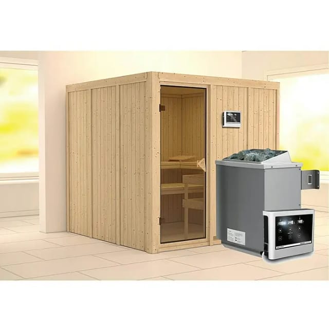 Karibu Sauna Rikka Edelstahlmit Ofen externe Stg.Natur