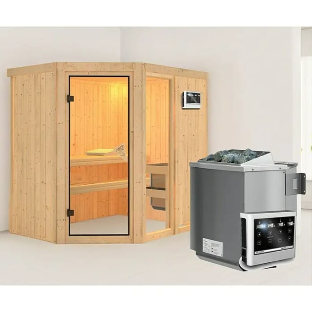 Karibu Sauna Freyja 1 mit Bio-OfenEdelstahlmit Ofen externe Stg.Natur