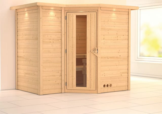 Karibu Sauna Steena 2 LED-Dachkranz und Natur