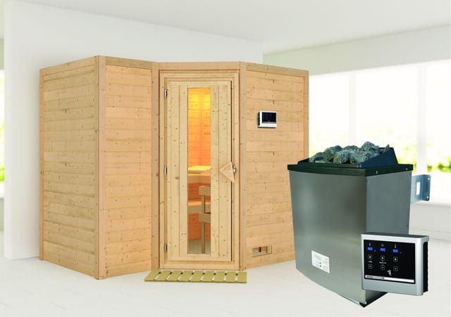 Karibu Sauna Steena 2 mit Ofen externe Steuerungtü Natur