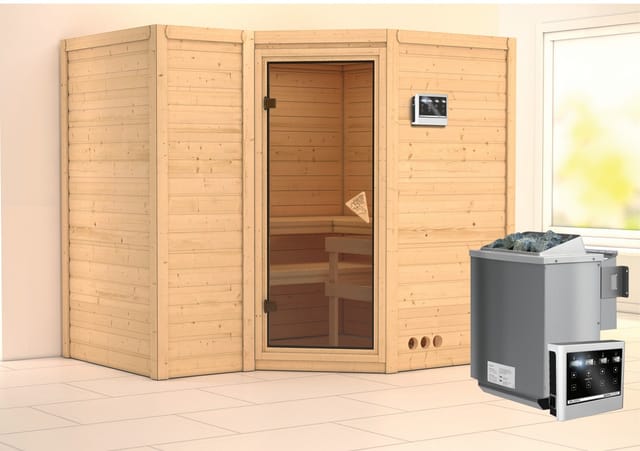 Karibu Sauna Steena 2 Edelstahlmit Bio-Ofen externe Stg.Natur