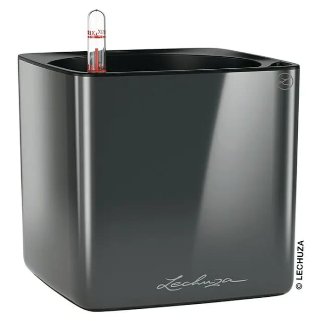 Lechuza® Pflanzgefäß Cube Glossy 16 Anthrazit highgloss 17 cm x 17 cm