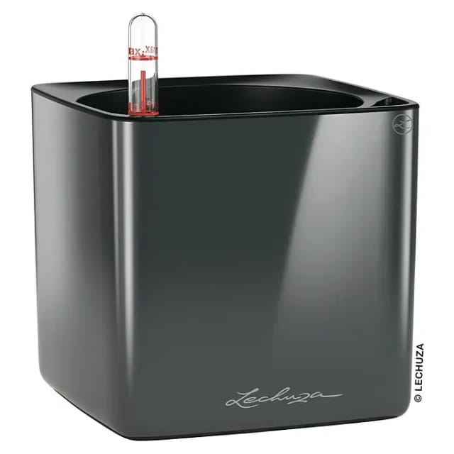Lechuza® Pflanzgefäß Cube Glossy 14 Anthrazit highgloss 14 cm x 14 cm