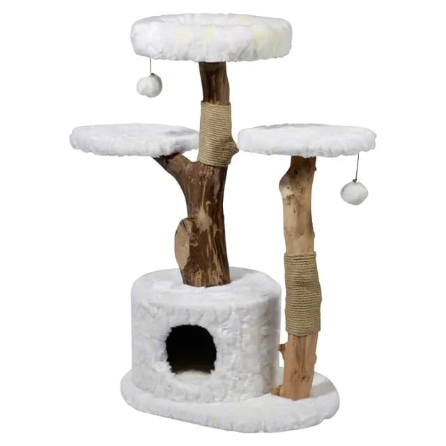 Dobar Kratzbaum Frosty mit 2 Naturstämmen Katzenhöhle Weiß 102 x 60 x 45 cm FSC®