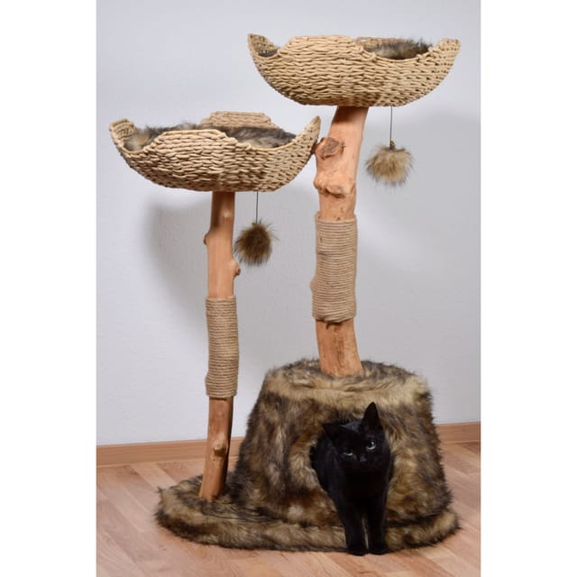 Dobar Kratzbaum Tony mit 2 Naturstämmen Katzenhöhle Braun 104 x 60 x 45 cm FSC®