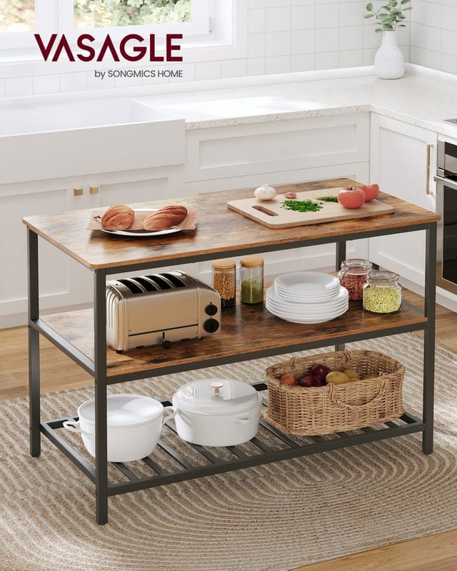 Vasagle Küchenregal 3 Ablagen 60 cm x 120 cm x 90 cm Braun-Schwarz