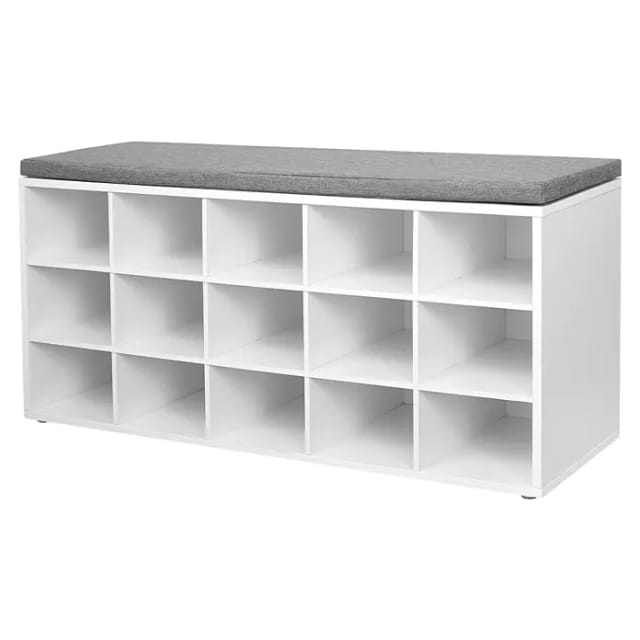 Vasagle Schuhbank mit Sitzkissen 30 cm x 105 cm x 48 cm Weiß-Grau