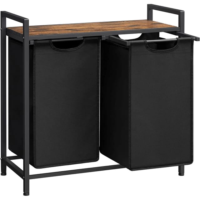 Vasagle Wäschekorb 2 Fächer 33 cm x 73 cm x 72 cm Braun-Schwarz 92,