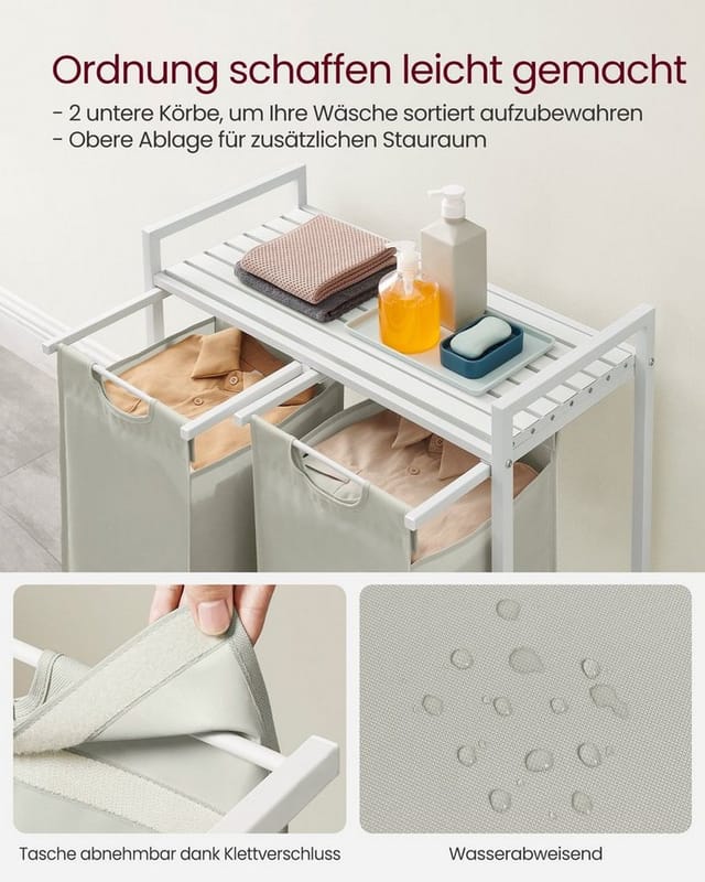 Vasagle Wäschekorb 2 Fächer 33 cm x 73 cm x 72 cm Weiß 92,