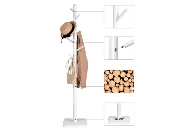 Vasagle Garderobenständer Massivholz 30 cm x 30 cm x 175 cm Weiß