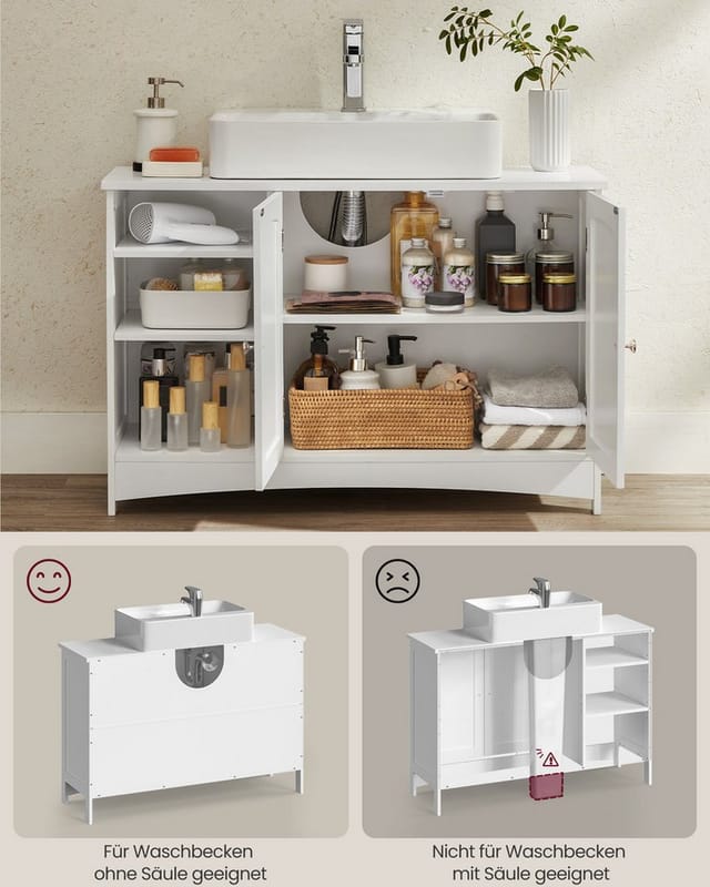 Vasagle Waschbeckenunterschrank 30 cm x 90 cm x 60 cm Weiß