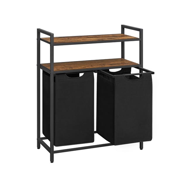 Vasagle Wäschekorb 2 Fächern 33 cm x 73 cm x 92 cm Braun-Schwarz 92,