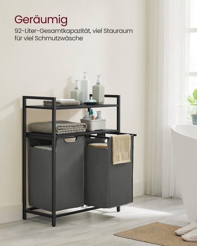 Vasagle Wäschekorb 2 Fächern 33 cm x 73 cm x 92 cm Schwarz-Grau 92,