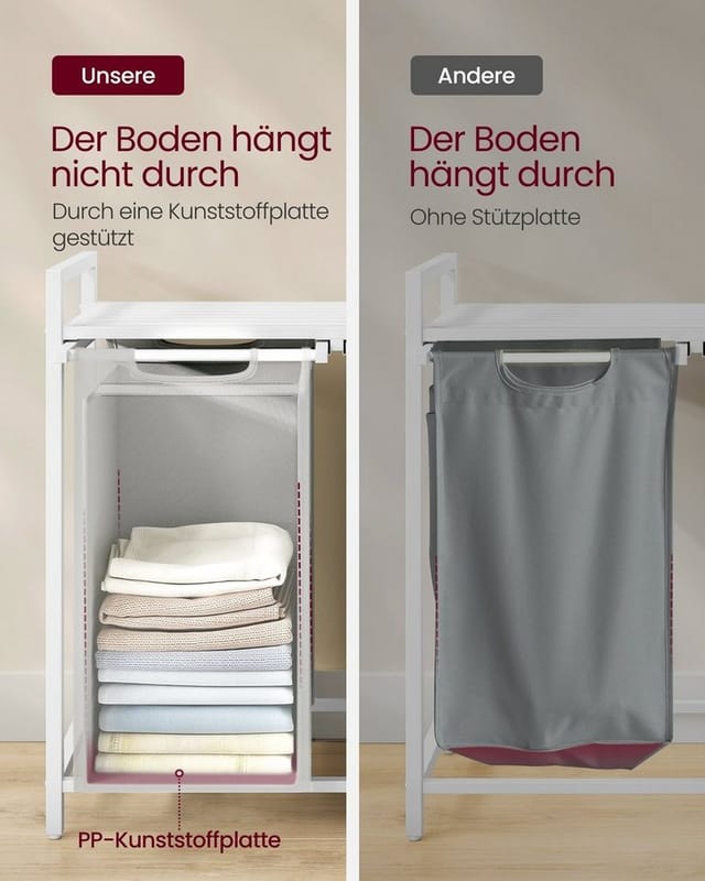 Vasagle Wäschekorb 2 Fächer 73 cm x 33 cm x 72 cm Weiß-Grau 92,