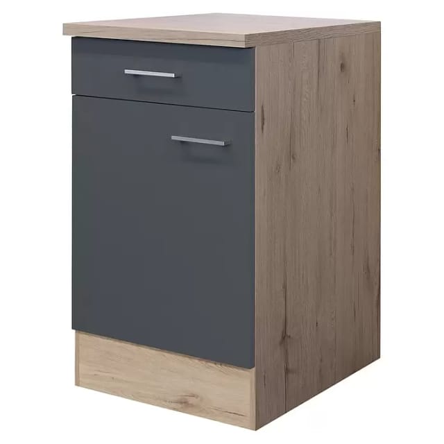 Flex-Well Exclusiv Küchen-Unterschrank Morena 50cm Basaltgrau-San Remo Eiche