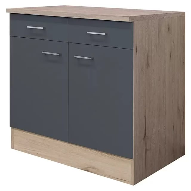 Flex-Well Exclusiv Küchen-Unterschrank Morena 80cm Basaltgrau-San Remo Eiche