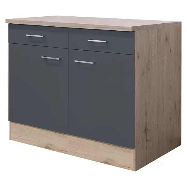 Flex-Well Exclusiv Küchen-Unterschrank Morena 100cm Basaltg. matt-San Remo Eiche