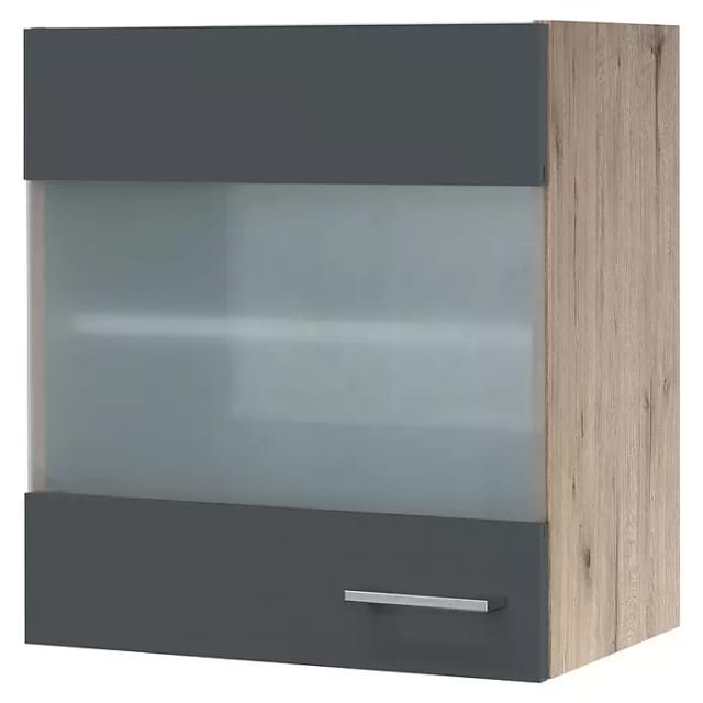 Flex-Well Exclusiv Küchen-Glas-Oberschrank Morena 50cm Basaltgrau-San Remo Eiche