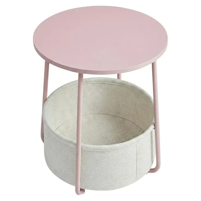 Vasagle Beistelltisch mit Stoff-Korb Ø 45 cm x 51 cm Rosa-Weiß