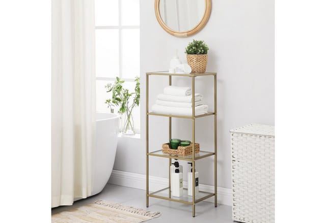 Vasagle Standregal 4 Ablagen Hartglas 30 cm x 40 cm x 95 cm Gold
