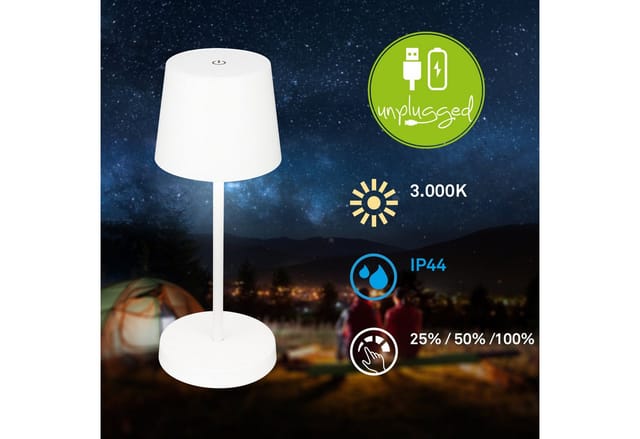 Brilo Akku Tischleuchte Piha Dimmbar Touch Warmweiß 26 cm Weiß