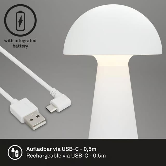 Brilo Akku-Tischleuchte Fungo Weiß 2,6W