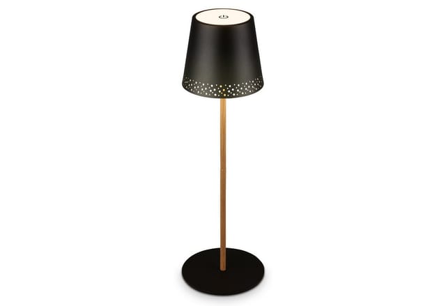 Brilo Akku-Tischleuchte mit Perforierung Schwarz-Holzfarben 2,6W