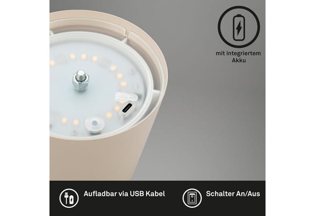 Brilo Akku Tischleuchte Kiki Touch Dimmbar 12 x 36 cm Beige