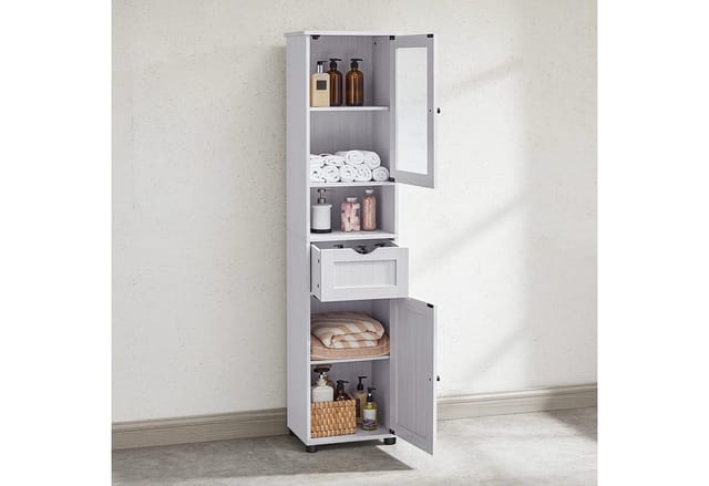 Vasagle Badschrank mit Füßen und Ablagen 30 cm x 40 cm x 165 cm Ahornweiß
