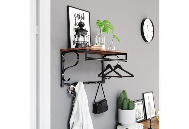 Vasagle Wandgarderobe 5 Haken und Regal 30 cm x 60 cm 31,7 cm Braun-Schwarz