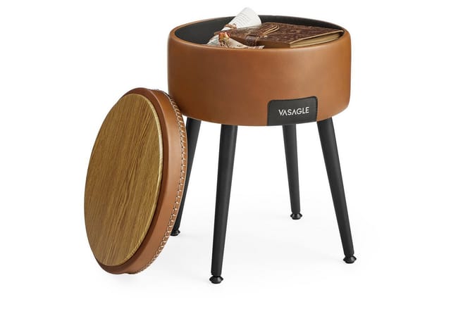 Vasagle Sitzhocker mit Stauraum Ø 32 cm x 44 cm Karamellbraun