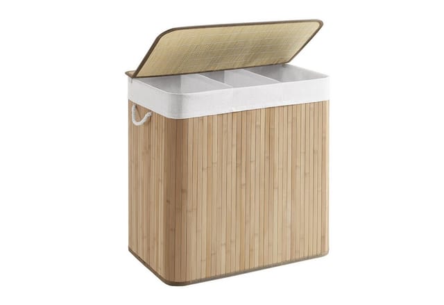 Songmics Wäschekorb 3 Sortierfächern 40 cm x 60 cm x 61,5 cm Holzfarbe 150,