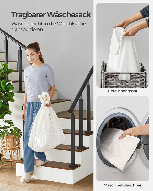 Songmics Wäschekorb mit Deckel 140, Grau