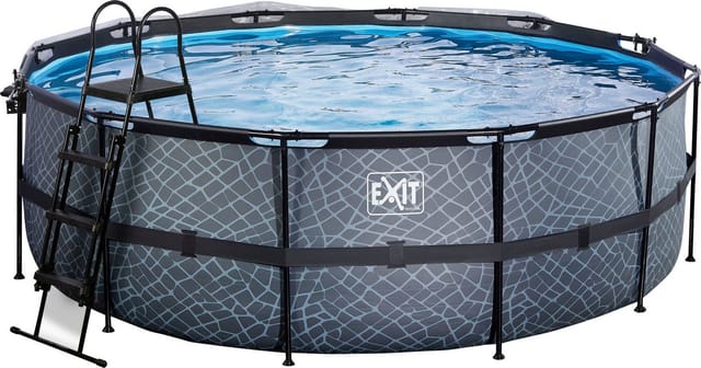 EXIT Stone Pool Grau ø 427 x 122 cm m. Sandfilterpumpe u. Abdeckung