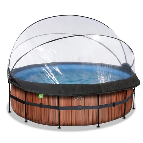 EXIT Wood Pool Braun ø 427 x 122 cm m. Sandfilterpumpe u. Abdeckung