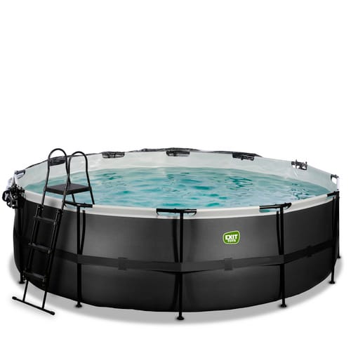 Exit Black Leather Pool Schwarz ø 450 x 122 cm m. Sandfilterpumpe u. Abdeckung