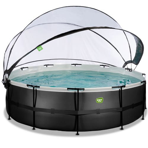 Exit Black Leather Pool Schwarz ø 488 x 122 cm m. Sandfilterpumpe u. Abdeckung