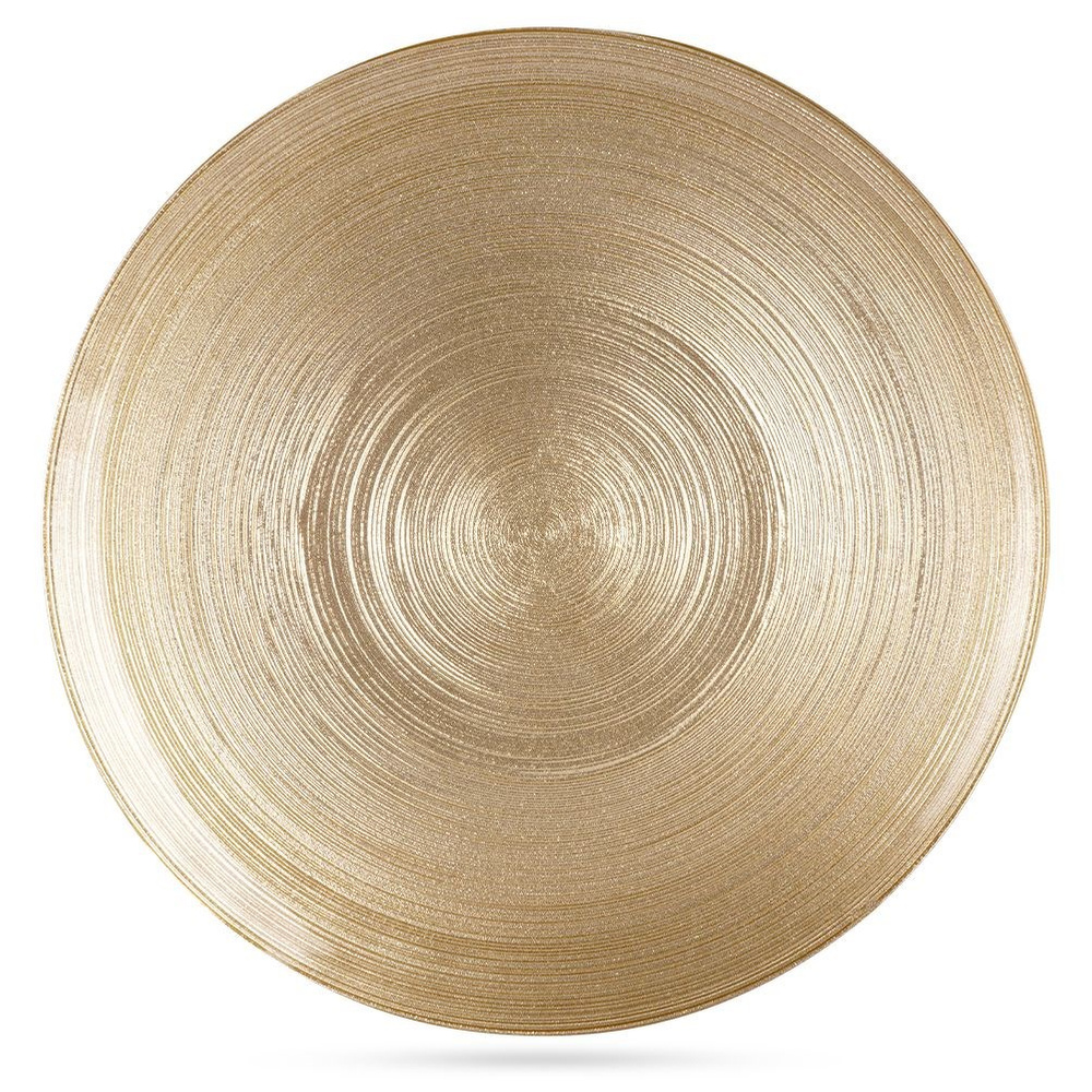 Großer Flacher Speiseteller, Glas, Gold, Platte, 28 Cm
